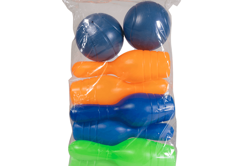 Juego de bolos mediano X 6 Und + 2 pelotas (bolsa)