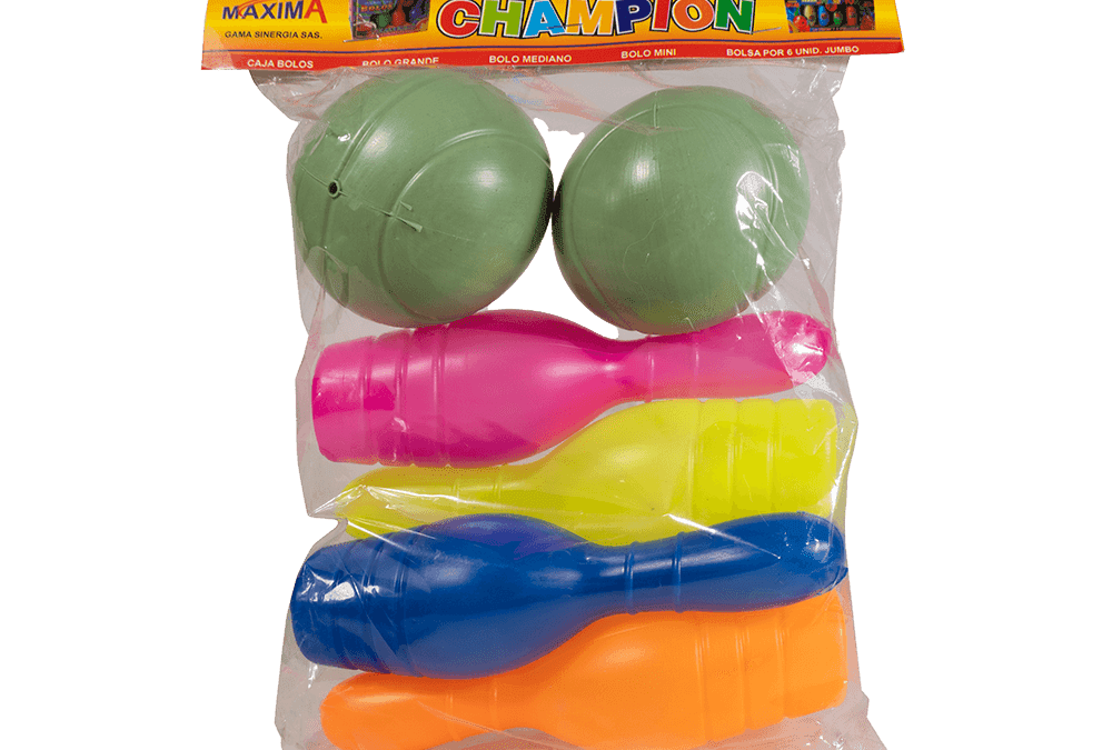 Juego de bolos mini X 4 Und + 2 pelotas (bolsa)